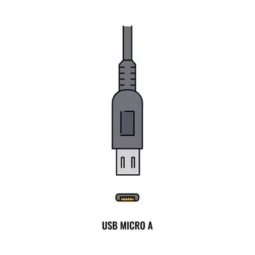 USB micro port with cable a computer device sketch vector illustration isolated. Stock Illustration