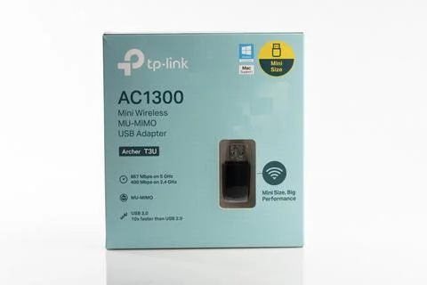 USB Mini Wireless AC1300 adapter from TP-Link brand isolated on white Stock Photos