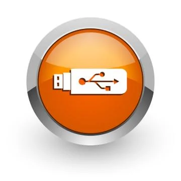 Usb orange glossy web icon Stock Illustration