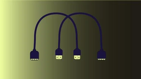 USB OTG cable isolated black color on brown color illustration background. Illustrazione stock