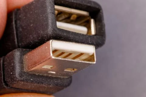 Usb plug and socket connection for electronics development Stock Photos
