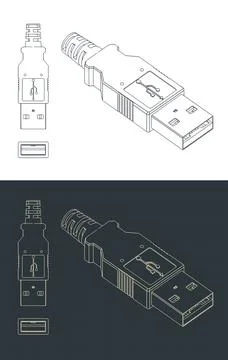 USB A Plug blueprints Stock Illustration