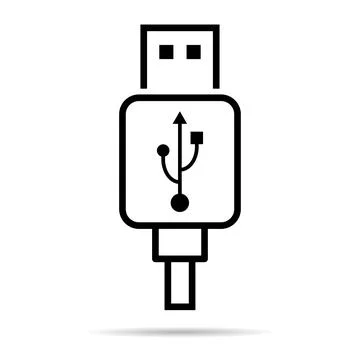 USB plug cable icon technology with shadow, connect device sign, electronic p Stock Illustration