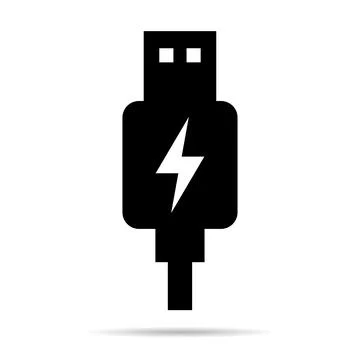 USB plug cable icon technology with shadow, connect device sign, electronic p Stock Illustration