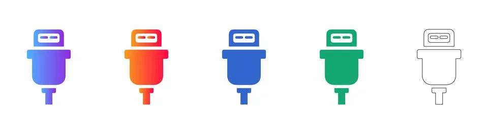 USB Plug Connector Data Transfer Icon Set, Digital Connectivity Graphic Illustrazione stock