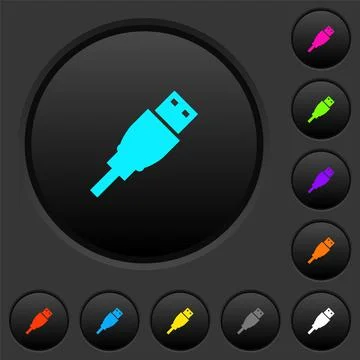 USB plug dark push buttons with color icons Stock Illustration