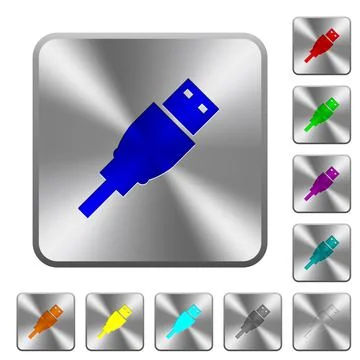 USB plug rounded square steel buttons Stock Illustration