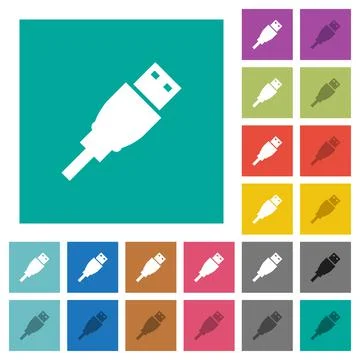 USB plug square flat multi colored icons Stock Illustration