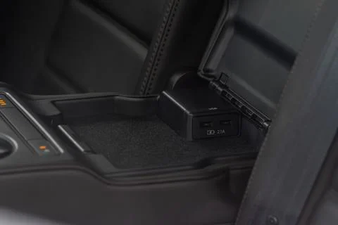 USB port in the car panel close up. Car interior detail. Car usb charger deta Stock Photos