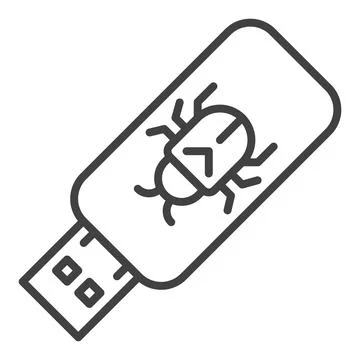 USB portable device with Computer Virus vector Security thin line icon or s.. Illustrazione stock