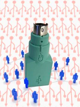 Usb to ps 2 converter, human network, concept Illustrazione stock