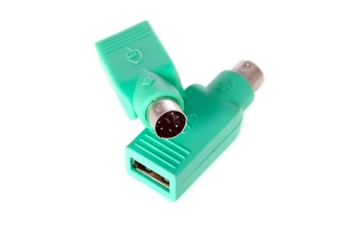 Usb to ps2 plug adaptor isolated on white background Stock Photos