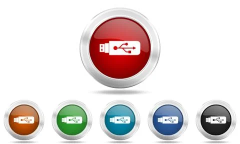 Usb round glossy icon set, colored circle metallic design internet buttons Stock Illustration