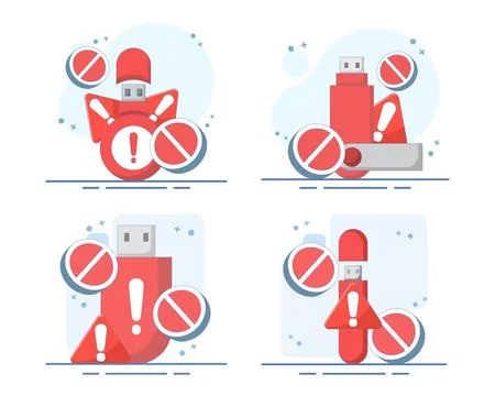 USB security warning set featuring a flash drive Stock Illustration