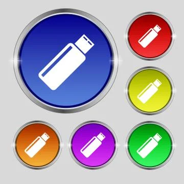 Usb sign icon. flash drive stick symbol. Set colourful buttons. Vector Stock Illustration