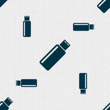 Usb sign icon. flash drive stick symbol. Seamless pattern with geometric texture Stock Illustration