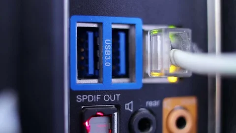 USB sockets and Internet Cable closeup Stock Footage 75985343