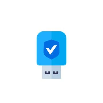 Usb stick, data protection, security key vector icon on white, flat style Stock Illustration