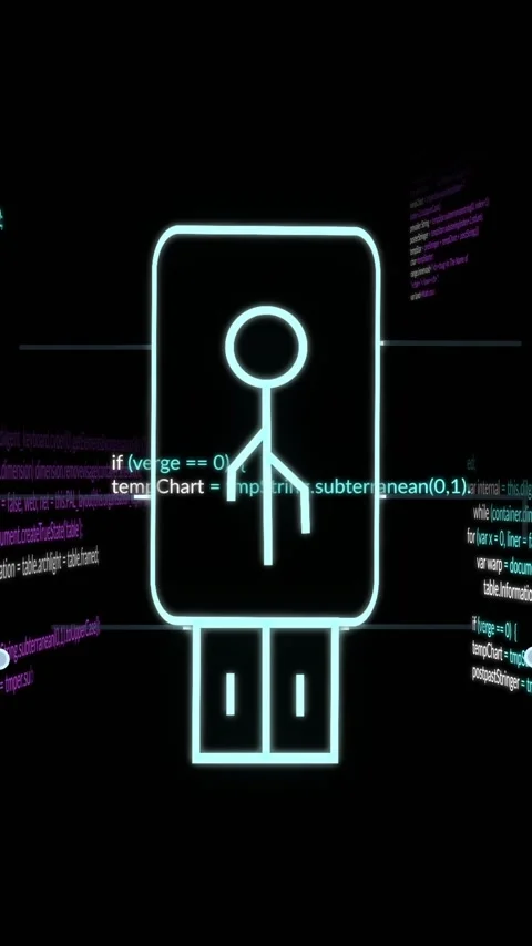 USB stick with keyhole icon showing programming code animation 스톡 동영상 342643571