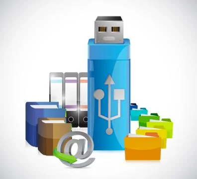 Usb storage folders and documents illustration Illustrazione stock