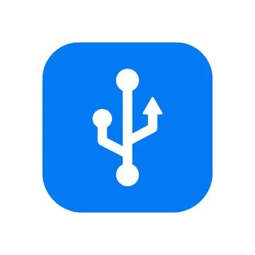 USB symbol icon on blue square button, universal serial bus connection and .. Stock Illustration