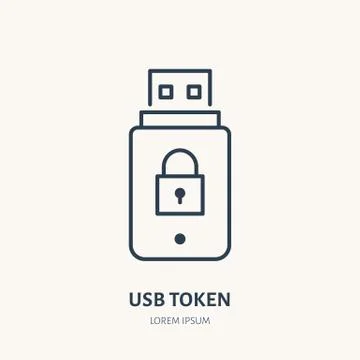 Usb token, identity vector flat line icon. Electronic security sign, banking Stock Illustration