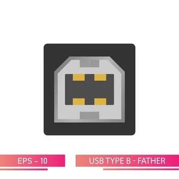 USB type B, father, front view. On a white background. Flat vector illustration. Stock Illustration