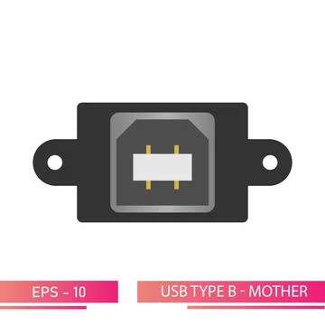 USB type B, mom, front view. On a white background. Flat vector illustration. Stock Illustration
