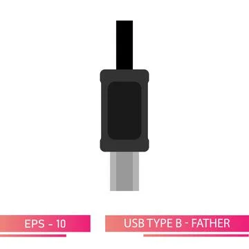 USB type B, plug image. Father. On a white background. Flat vector illustration. Stock Illustration