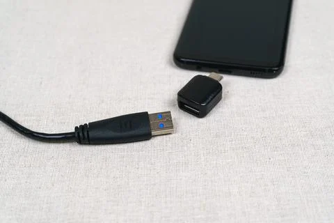 USB type C adapter for smartphone Stock Photos
