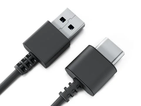 USB type C and USB 3.0 cables isolated on white background. 3D illustration Stock Illustration