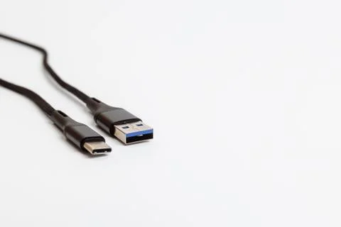 USB Type C and USB 3.0 closeup on white background, macro Stock Photos