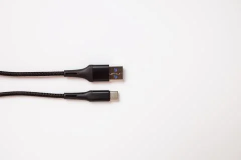 USB Type C and USB 3.0 closeup on white background, macro Stock-Fotos