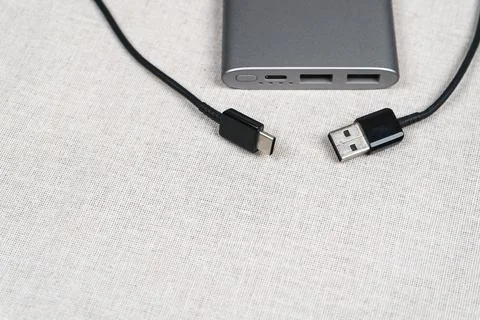 USB Type-C and USB port on power bank Stock Photos