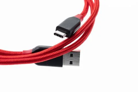 Usb type c cable in red color Stock Photos