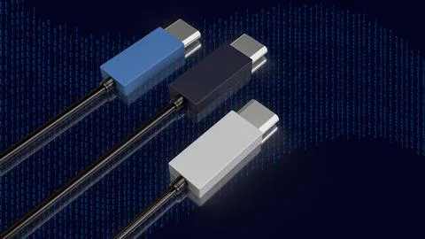 The usb Type c cable for technology concept 3d rendering. Stock Illustration