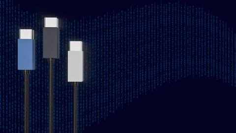 The usb Type c cable for technology concept 3d rendering. Stock Illustration