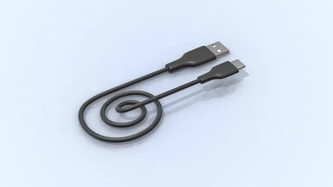 USB Type C Charging Cable on a Reflective Floor. Smartphone Type C Cable 3D. 4K Stock Footage 293484203