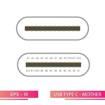 USB type C-front view of the mom connector in a realistic design. On a white Stock Illustration