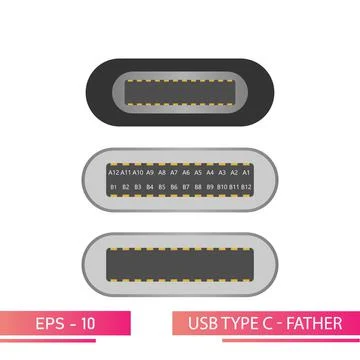 USB type C-front view of the father connector in a realistic design. On a white Stock Illustration
