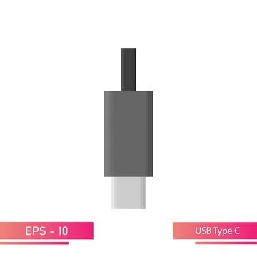 USB type C-gray color in a realistic design. On a white background. Flat vector Stock Illustration