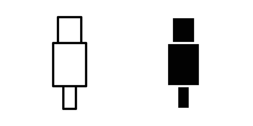 USB type c icon linear versions pack on white background Stock Illustration