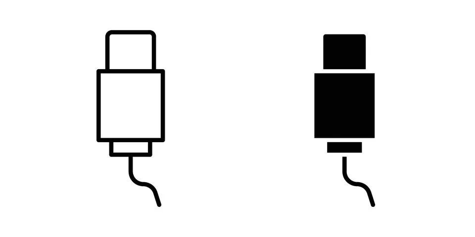 USB type c icon linear versions pack on white background Stock Illustration
