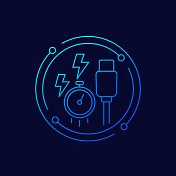 USB Type-C power cable icon for fast charging, linear design Stock Illustration