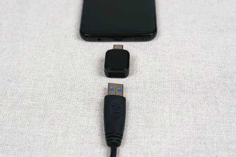 USB type C to USB adapter for smartphone Stock Photos