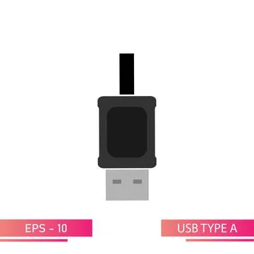 USB type A-father, black plug. On a white background. Flat vector illustration. Stock Illustration