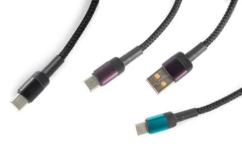 USB type A, USB type C cable isolated on white background Foto stock