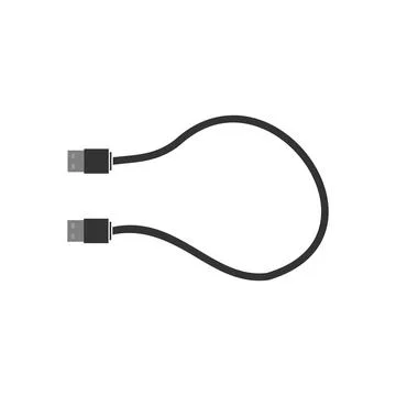 USB to USB cable for connecting various devices. The cable is black with a loop Stock Illustration