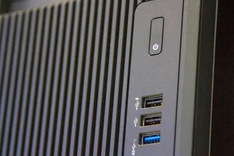 USB version 3.0 and button off in black model on computer Stock Photos