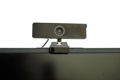 USB Webcam, Web Camera, Mounted on a Computer Monitor with Black Screen Stock Photos
